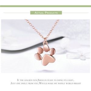 Rose Gold, Silver Animal Footprints Paw Necklaces