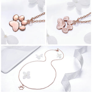 Rose Gold, Silver Animal Footprints Paw Necklaces