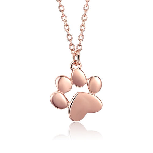 Rose Gold, Silver Animal Footprints Paw Necklaces